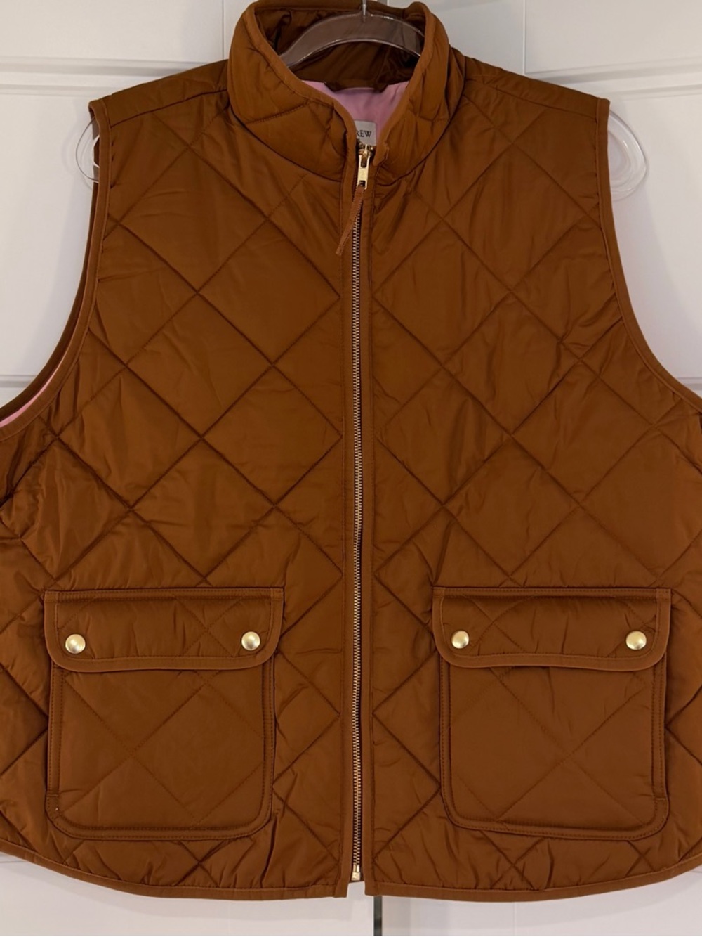 J. Crew Brown and Gold Quilted Puffer Vest W/ Pink inside Size 2X